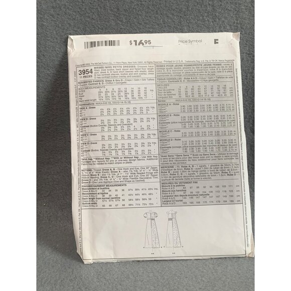 McCall's | Other | Mccalls Evening Elegance Pattern 3954 Size 216 Long ...